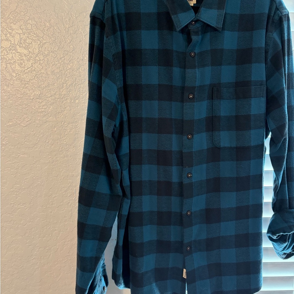 Kato Teal and Black Plaid Button-Down Shirt